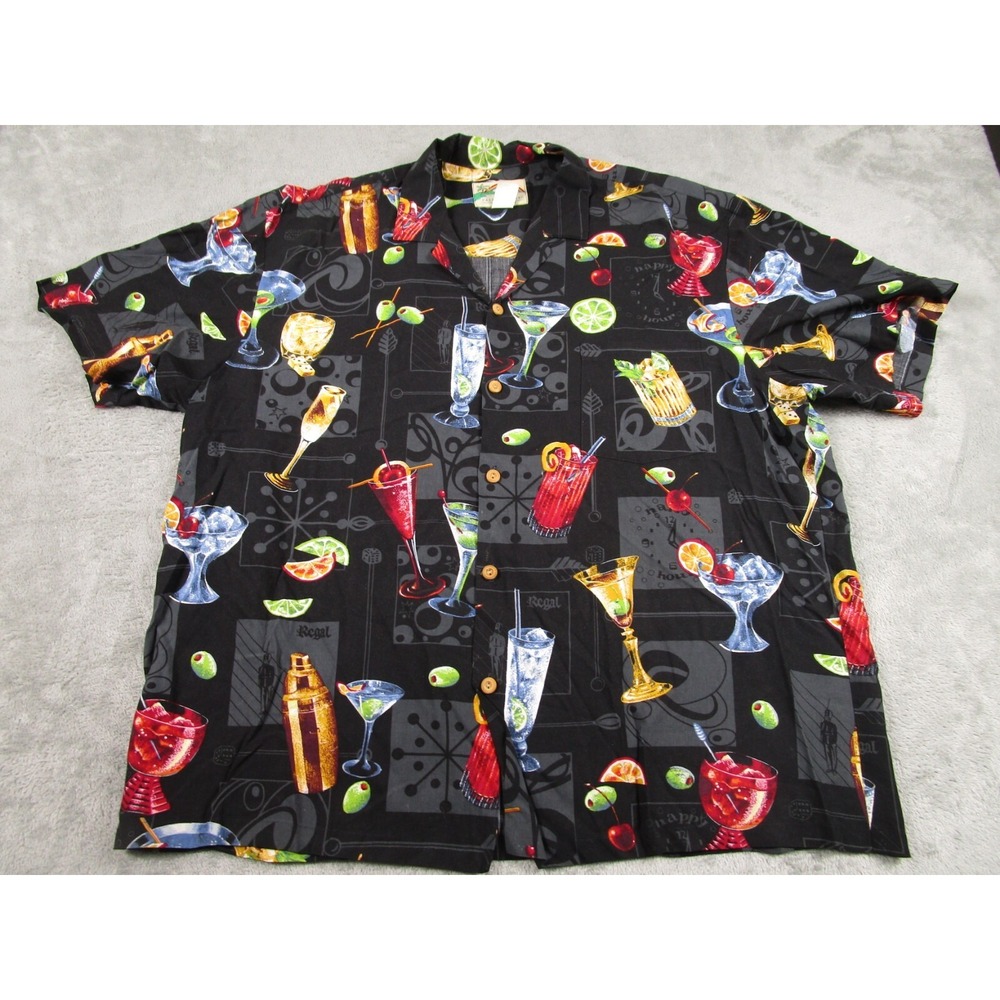 Vintage Paradise Found Shirt Mens XL Black Cocktail Happy‎ Hour Hawaiian